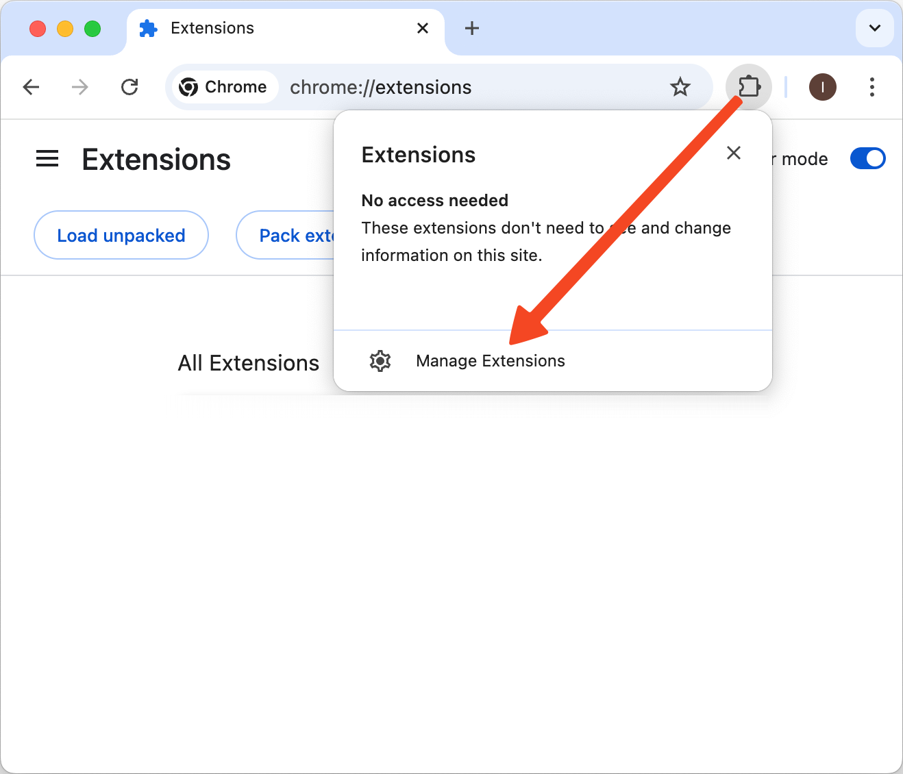 Open extensions page